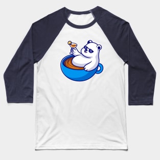 Cute Polar Bear Relax In Cup Coffee Cartoon Baseball T-Shirt